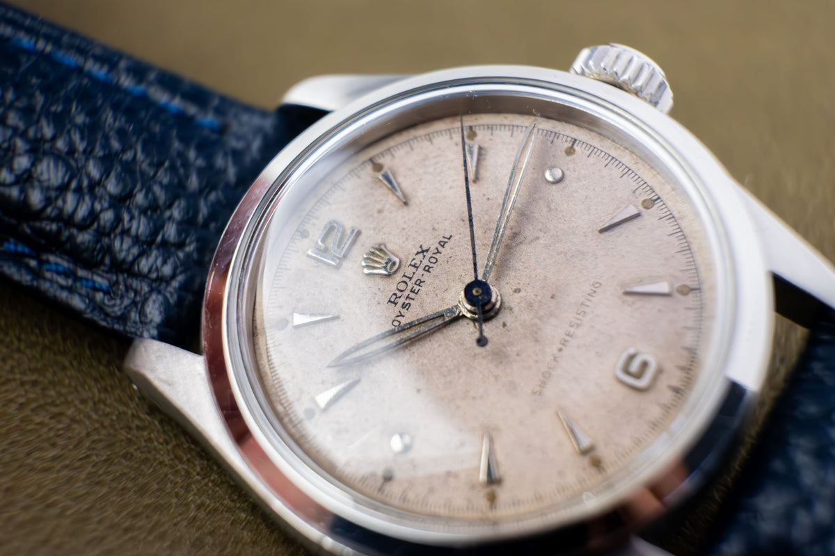 Rolex Oyster Royal 32 Ref. 6244 | Blue Leather Strap | Patina Swiss Dial | Numeral & Nipple Hour Marks | 1952