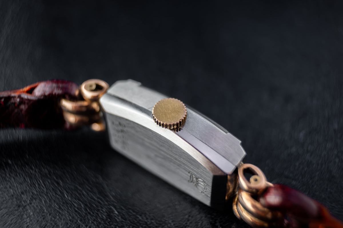 Rolex Tonneau Cocktail | Pink Salmon Dial | Manual Wind Movement | Bordeaux Red Leather Strap