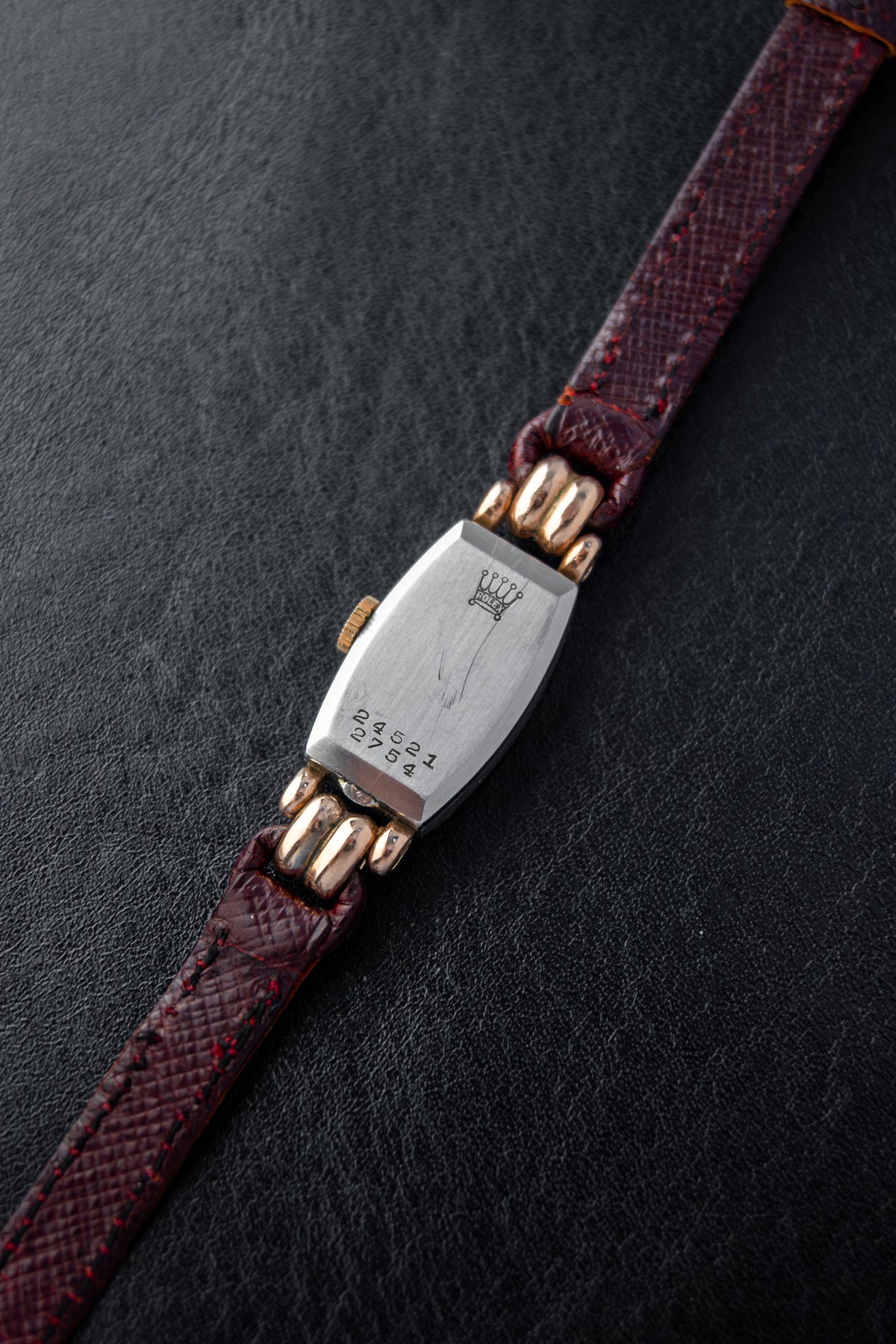 Rolex Tonneau Cocktail | Pink Salmon Dial | Manual Wind Movement | Bordeaux Red Leather Strap