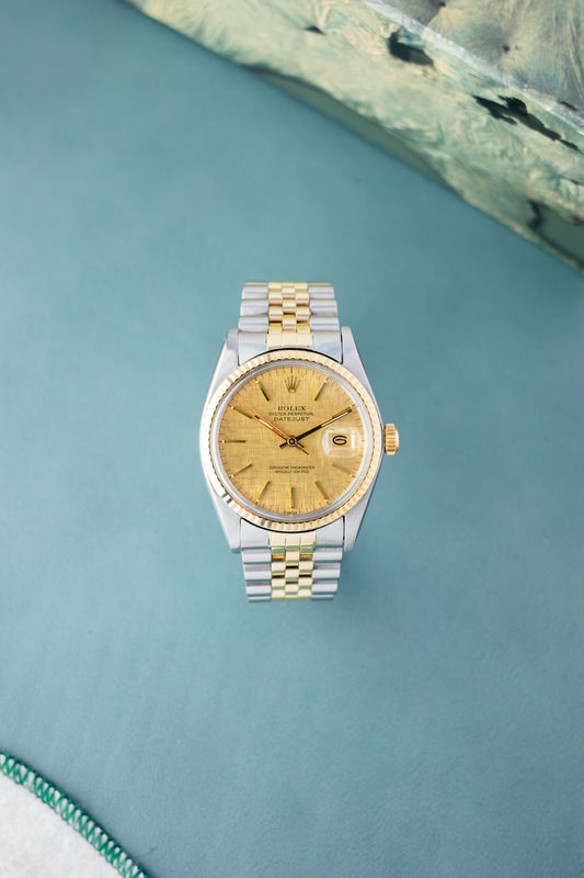 Rolex Datejust 36 Ref.16013 | Jubilee Bracelet | Fluted Bezel | 1978 | Gold Linen Dial | Caliber 3035
