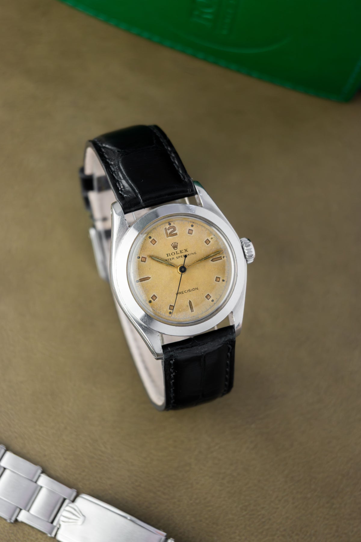 Rolex Oyster Speedking 30 Ref. 6020 | Black Leather Strap + Vintage RM Rivet Bracelet | Patina Swiss Dial | Sunken Hour Marks | 1952