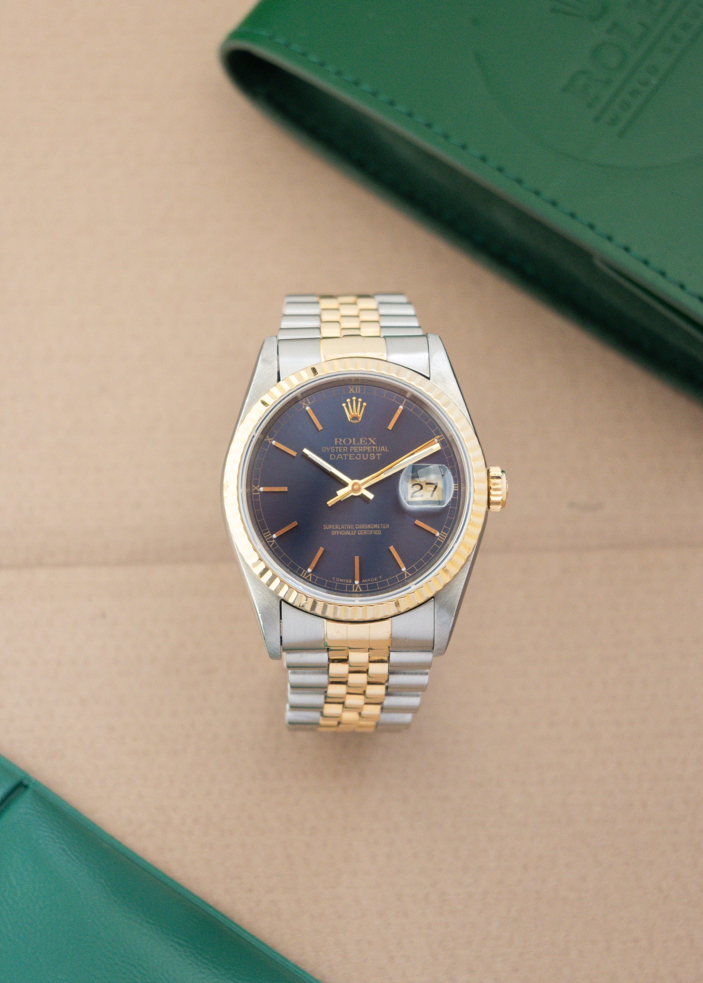 Rolex Oyster Perpetual Datejust 36 Ref. 16233 Blue Dial | 18K Gold Fluted Bezel Jubilee Bracelet