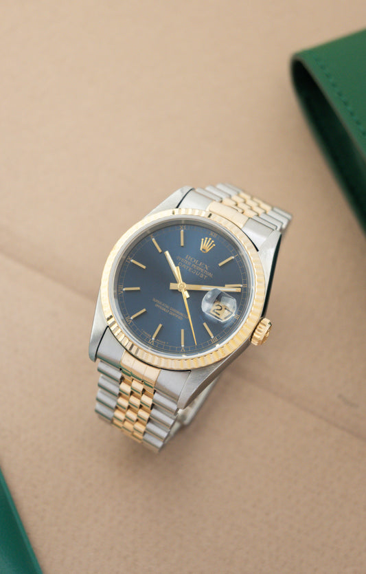 Rolex Oyster Perpetual Datejust 36 Ref. 16233 Blue Dial | 18K Gold Fluted Bezel Jubilee Bracelet