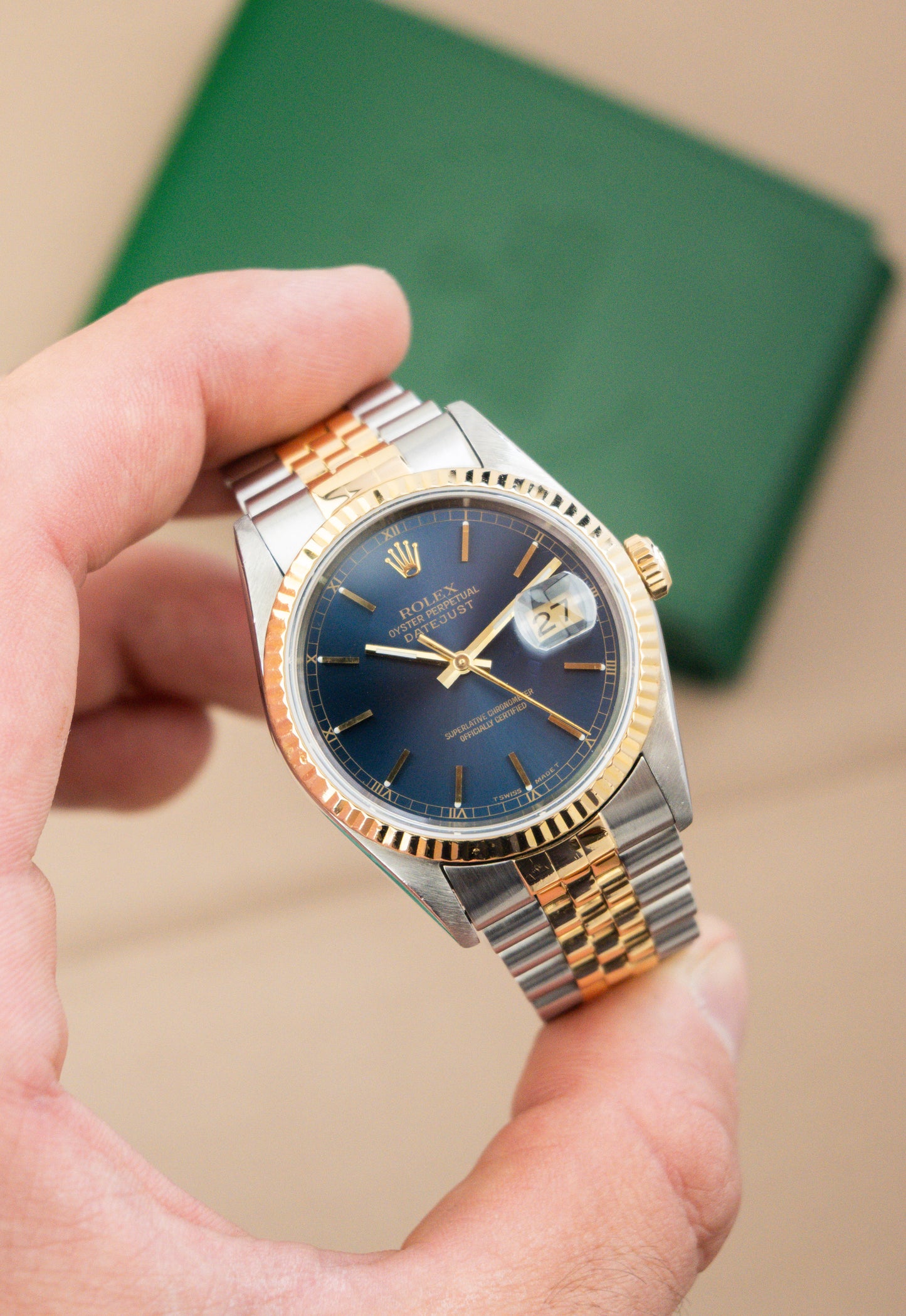 Rolex Oyster Perpetual Datejust 36 Ref. 16233 Blue Dial | 18K Gold Fluted Bezel Jubilee Bracelet