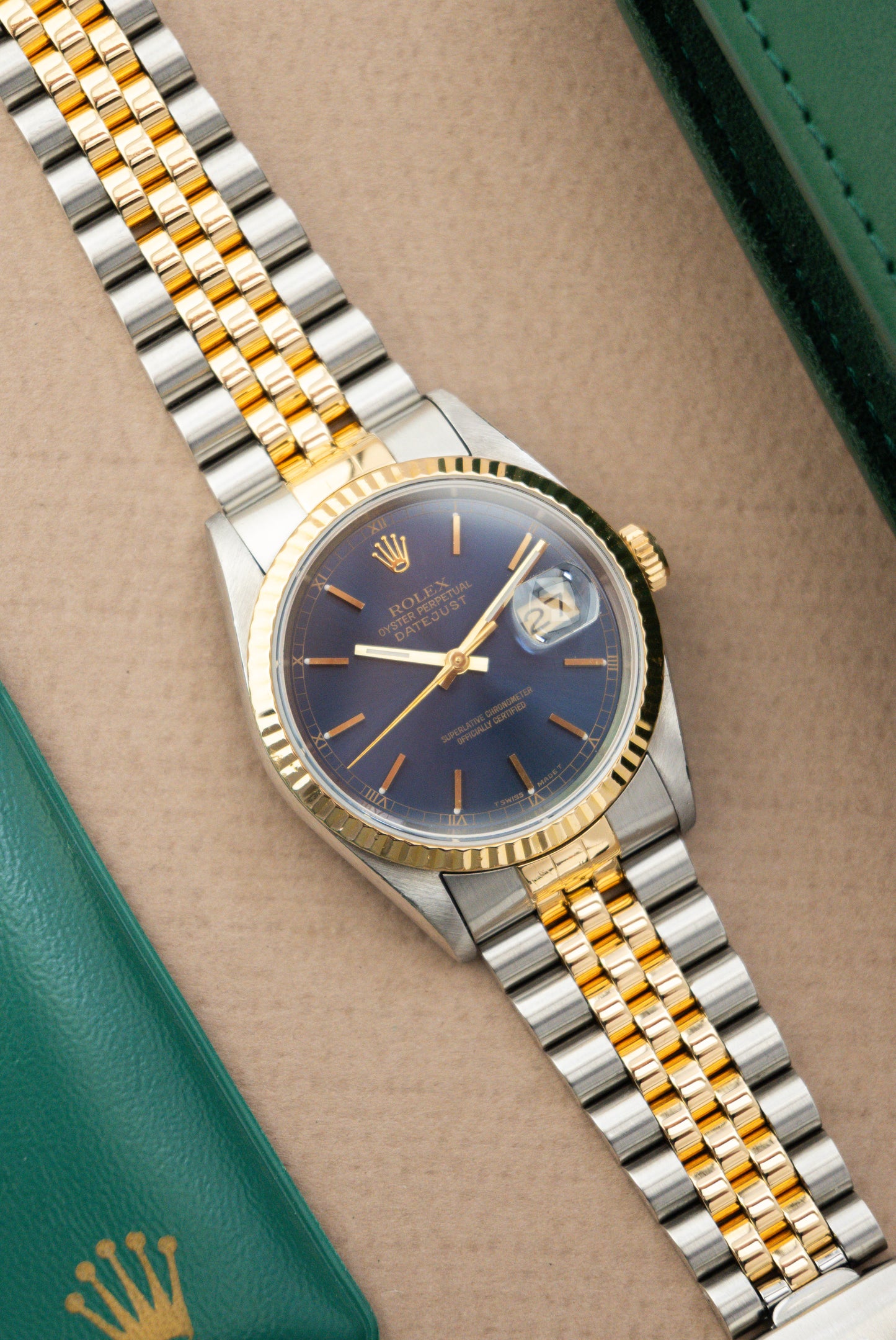 Rolex Oyster Perpetual Datejust 36 Ref. 16233 Blue Dial | 18K Gold Fluted Bezel Jubilee Bracelet