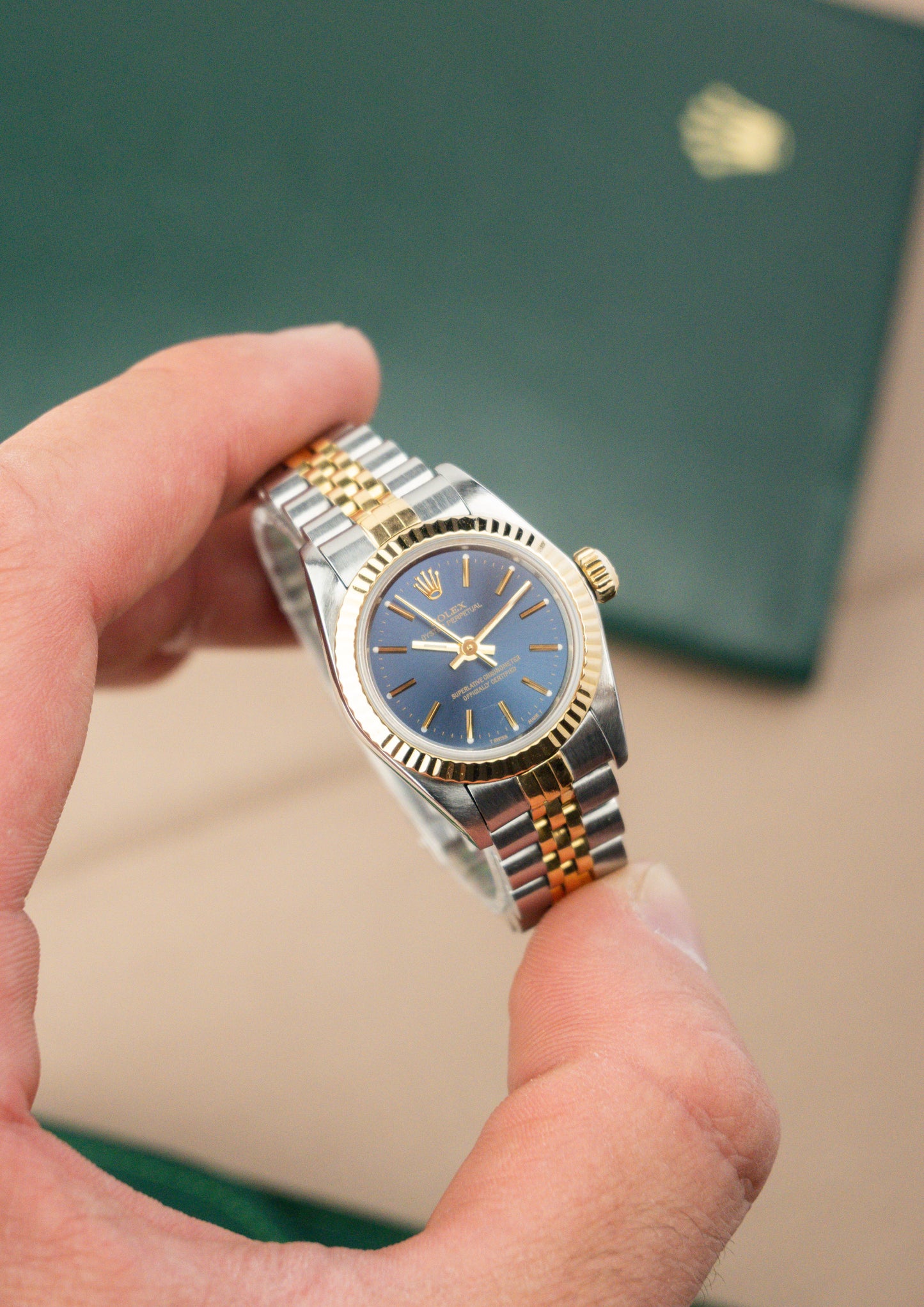 Rolex Oyster Perpetual 26 ref. 67193 | Blue Dial | Fluted Bezel Jubilee Bracelet | Serviced