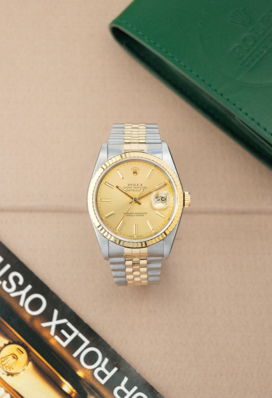 Rolex Oyster Perpetual Datejust 36 Ref. 16233 Gold Dial | 18K Gold Fluted Bezel Jubilee Bracelet