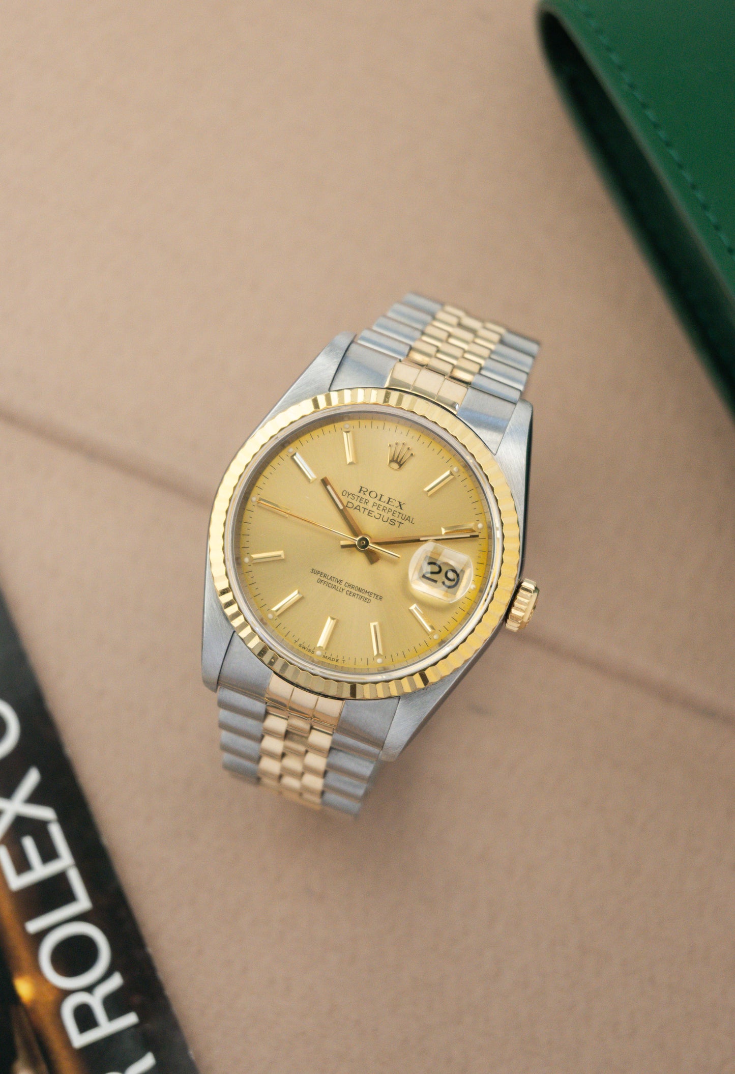 Rolex Oyster Perpetual Datejust 36 Ref. 16233 Gold Dial | 18K Gold Fluted Bezel Jubilee Bracelet