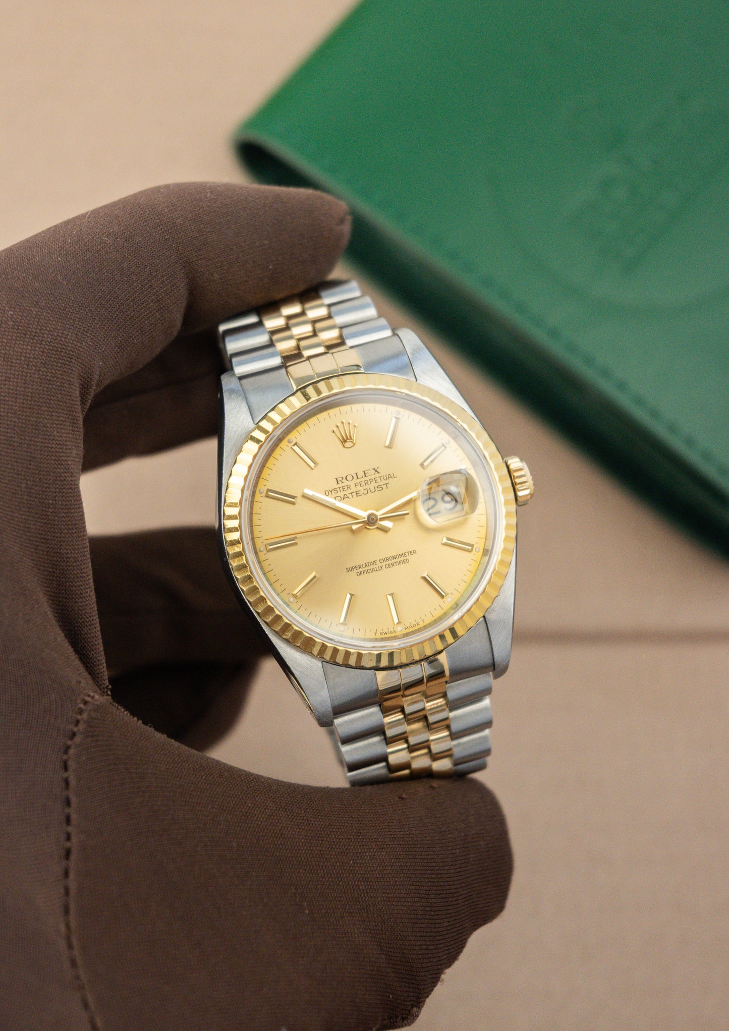 Rolex Oyster Perpetual Datejust 36 Ref. 16233 Gold Dial | 18K Gold Fluted Bezel Jubilee Bracelet