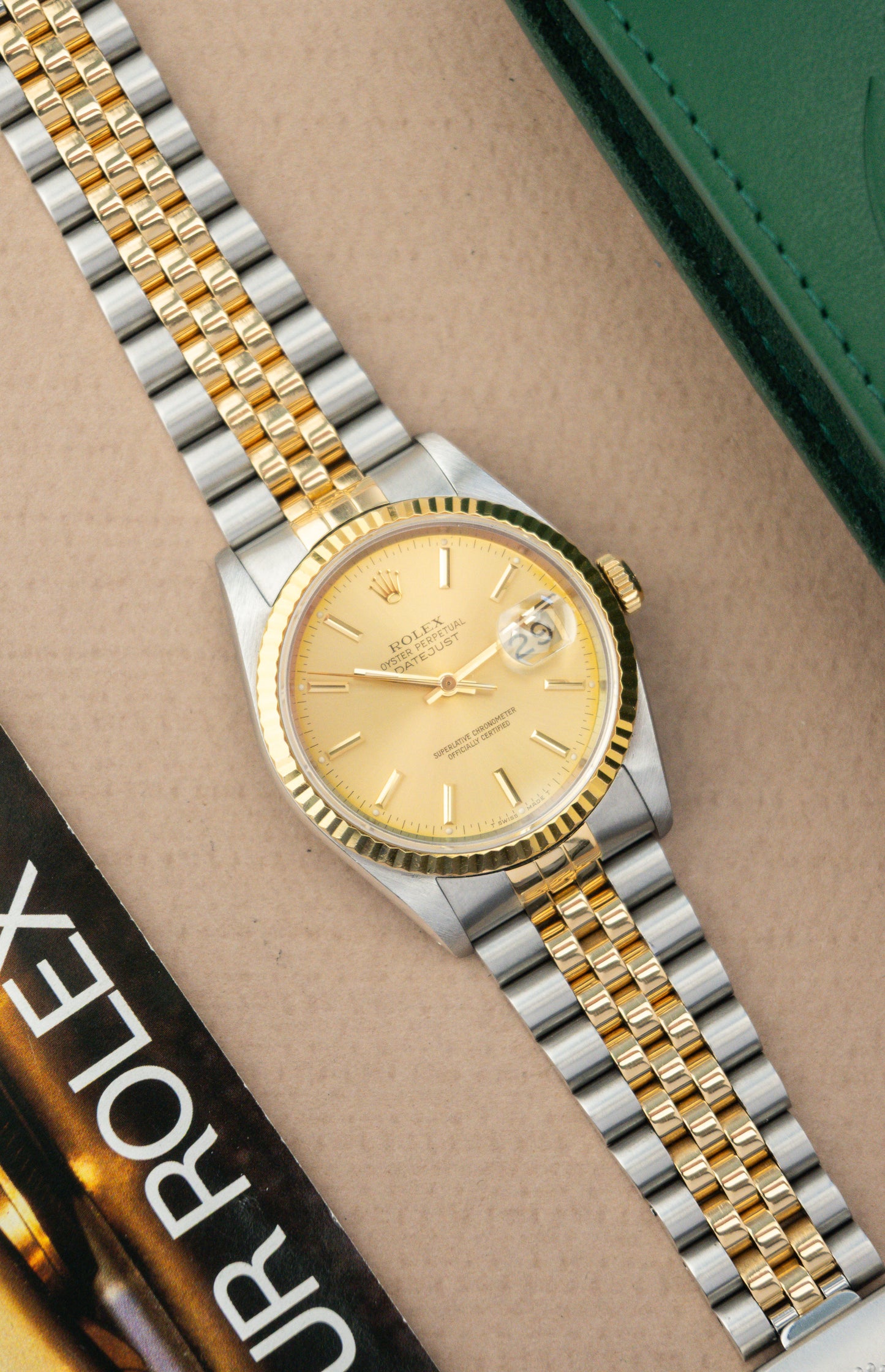 Rolex Oyster Perpetual Datejust 36 Ref. 16233 Gold Dial | 18K Gold Fluted Bezel Jubilee Bracelet