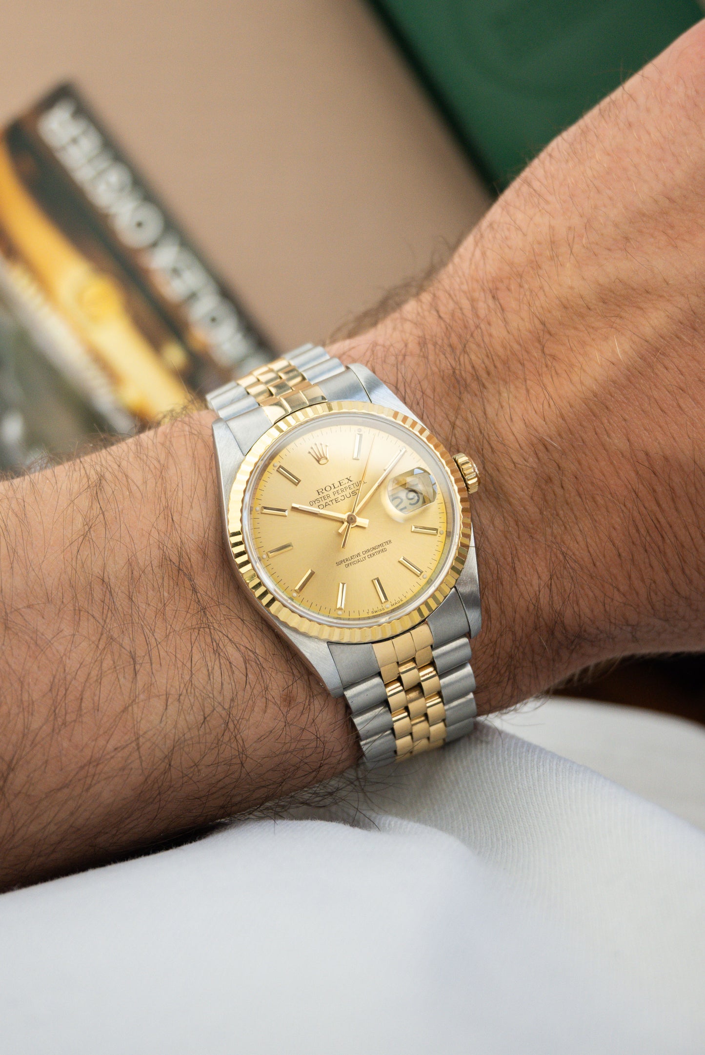 Rolex Oyster Perpetual Datejust 36 Ref. 16233 Gold Dial | 18K Gold Fluted Bezel Jubilee Bracelet
