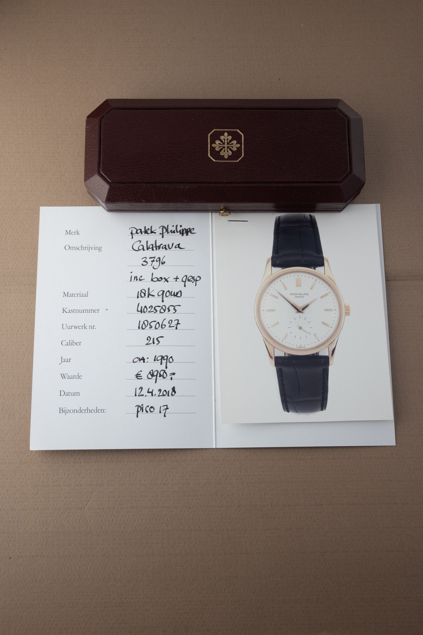 Patek Philippe Calatrava Ref.3796J | 18K Yellow Gold Case | + Box | Silver Sigma Dial | 1990's