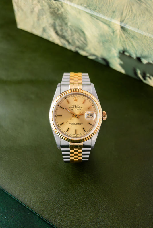 Rolex Datejust 36 Ref.16233 | Jubilee Bracelet | Fluted Bezel | 1996 | Gold Dial | Caliber 3035 | Unpolished
