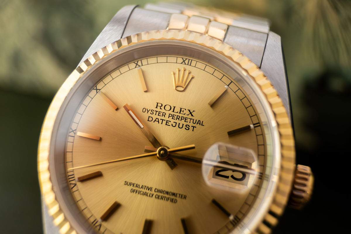 Rolex Datejust 36 Ref.16233 | Jubilee Bracelet | Fluted Bezel | 1996 | Gold Dial | Caliber 3035 | Unpolished