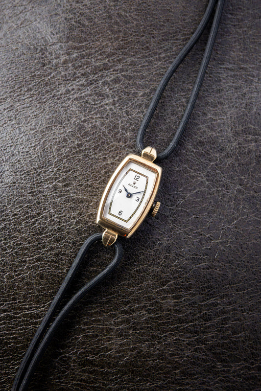 Rolex Tonneau Cocktail | White Explorer style Dial | Manual Wind Movement | Black Rope Strap