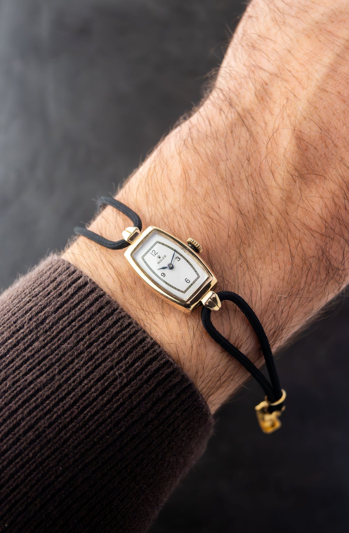 Rolex Tonneau Cocktail | White Explorer style Dial | Manual Wind Movement | Black Rope Strap