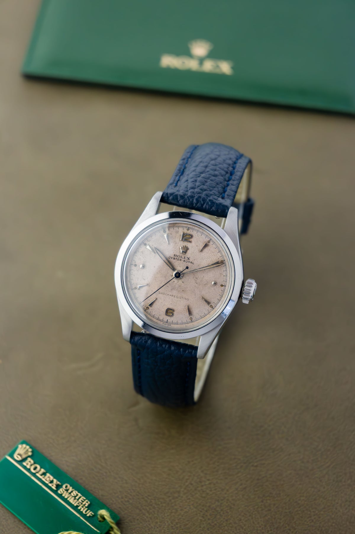 Rolex Oyster Royal 32 Ref. 6244 | Blue Leather Strap | Patina Swiss Dial | Numeral & Nipple Hour Marks | 1952