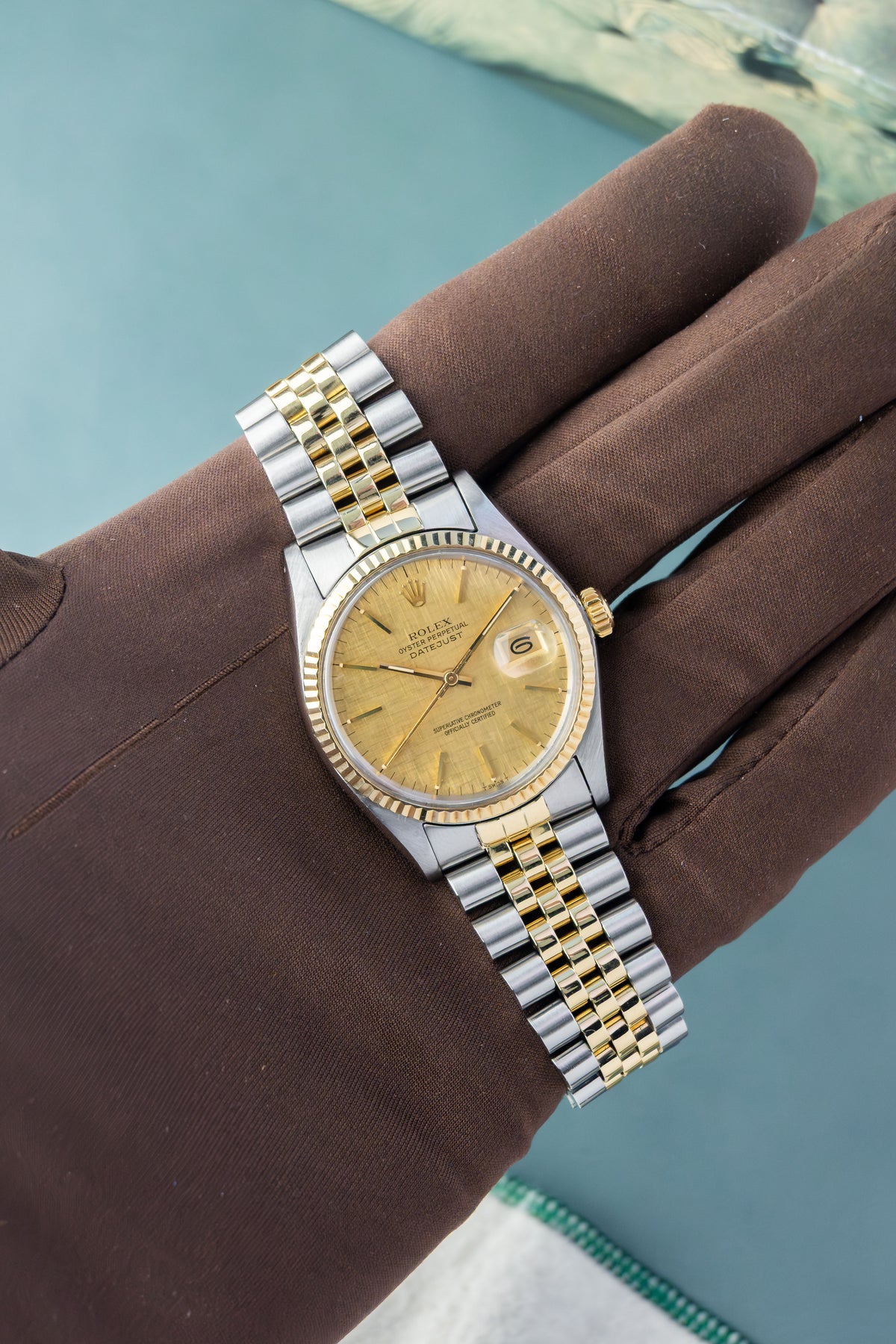 Rolex Datejust 36 Ref.16013 | Jubilee Bracelet | Fluted Bezel | 1978 | Gold Linen Dial | Caliber 3035